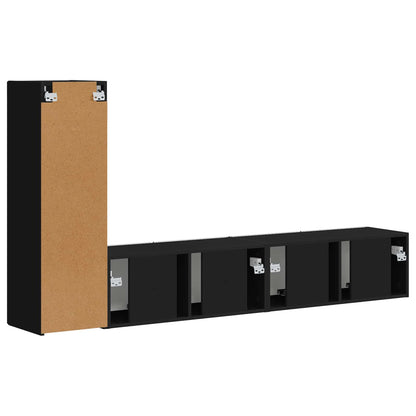 TV Cabinet Set Wall-mounted 3 pcs Black Engineered Wood