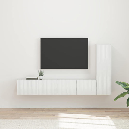 TV Cabinet Set 3 pcs High Gloss White Engineered Wood