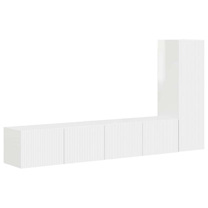 TV Cabinet Set 3 pcs High Gloss White Engineered Wood