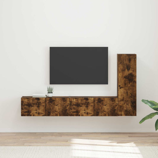 TV Cabinet Set 3 pcs Smoked Oak Engineered Wood