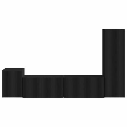 TV Cabinet Set Wall-mounted 4 pcs Black Engineered Wood