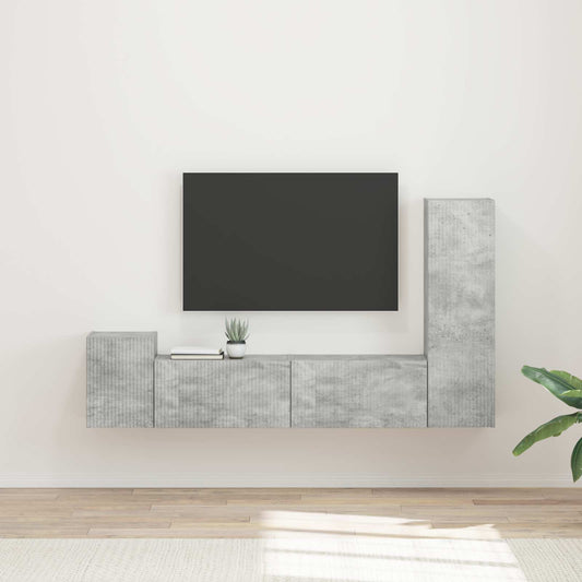 TV Cabinet Set 4 pcs Concrete Grey Engineered Wood