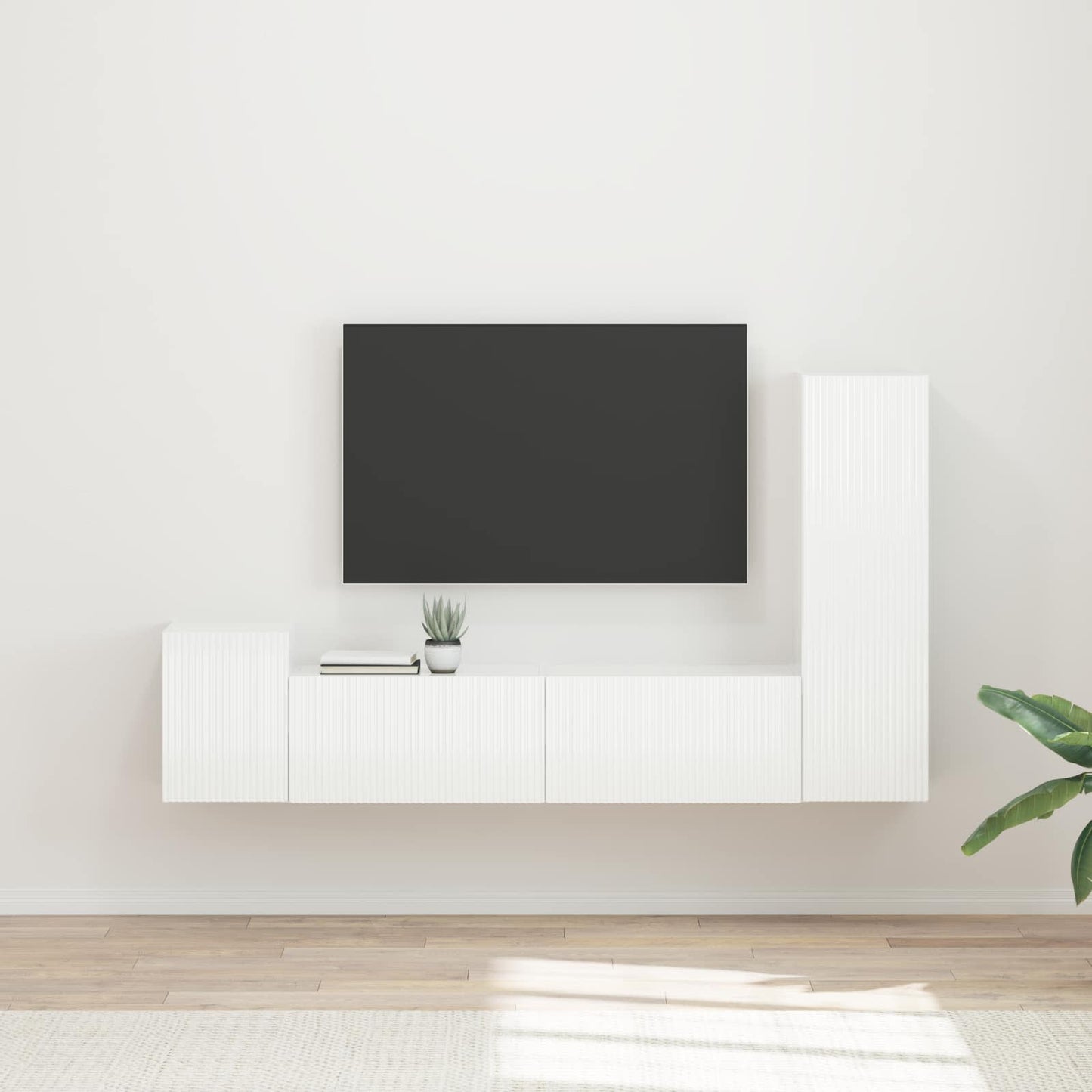 TV Cabinet Set 4 pcs High Gloss White Engineered Wood