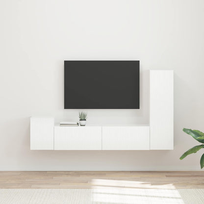 TV Cabinet Set 4 pcs High Gloss White Engineered Wood