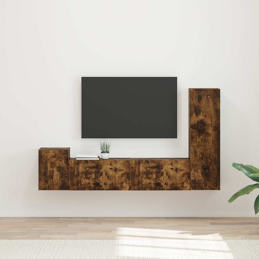 TV Cabinet Set 4 pcs Smoked Oak Engineered Wood