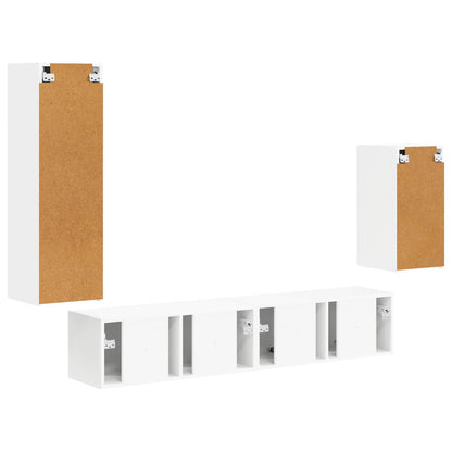 TV Cabinet Set Wall-mounted 4 pcs White Engineered Wood