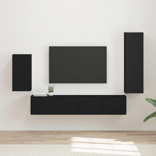 TV Cabinet Set 4 pcs Black Engineered Wood