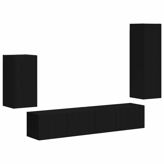 TV Cabinet Set 4 pcs Black Engineered Wood