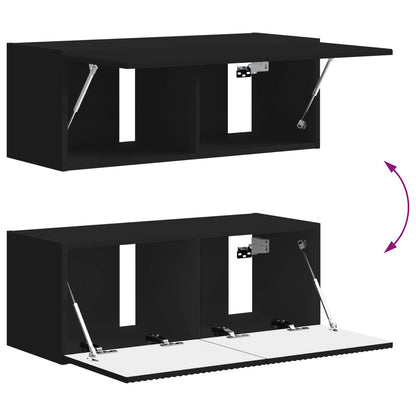 TV Cabinet Set Wall-mounted 4 pcs Black Engineered Wood