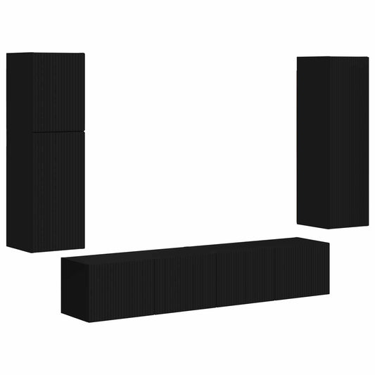 TV Cabinet Set 4 pcs Black Engineered Wood