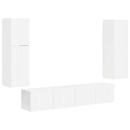 TV Cabinet Set 4 pcs High Gloss White Engineered Wood
