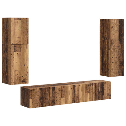 TV Cabinet Set Wall-mounted 4 pcs Old Wood Engineered Wood