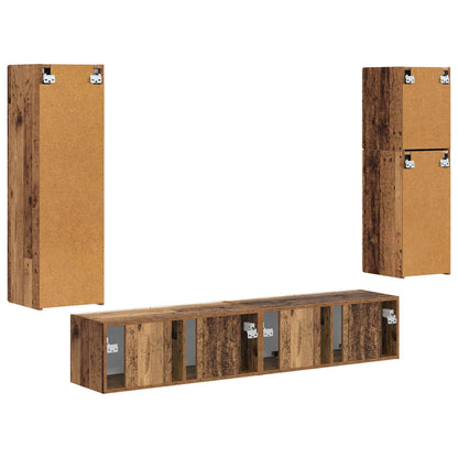 TV Cabinet Set Wall-mounted 4 pcs Old Wood Engineered Wood