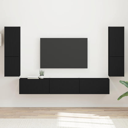 TV Cabinet Set Wall-mounted 4 pcs Black Engineered Wood