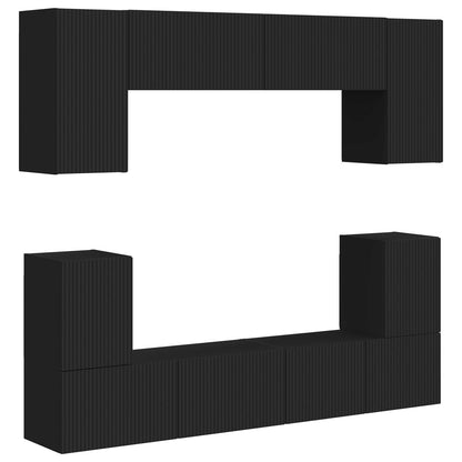 TV Cabinet Set Wall-mounted 5 pcs Black Engineered Wood