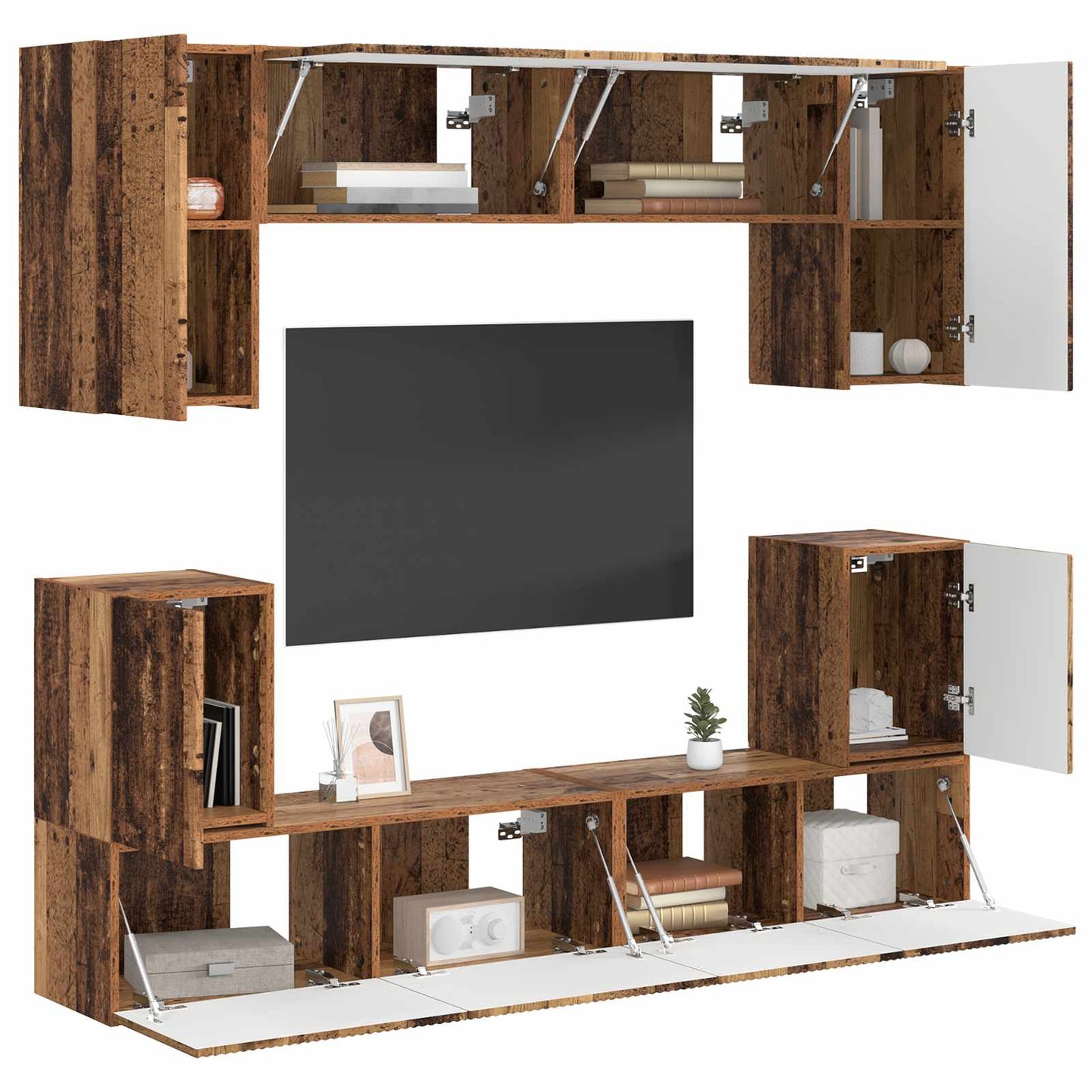 TV Cabinet Set Wall-mounted 5 pcs Old Wood Engineered Wood