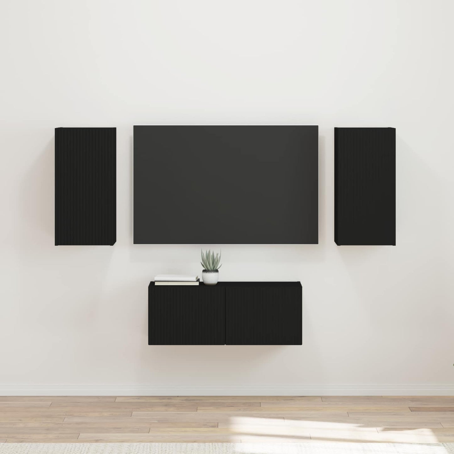 TV Cabinet Set 6 pcs Black Engineered Wood