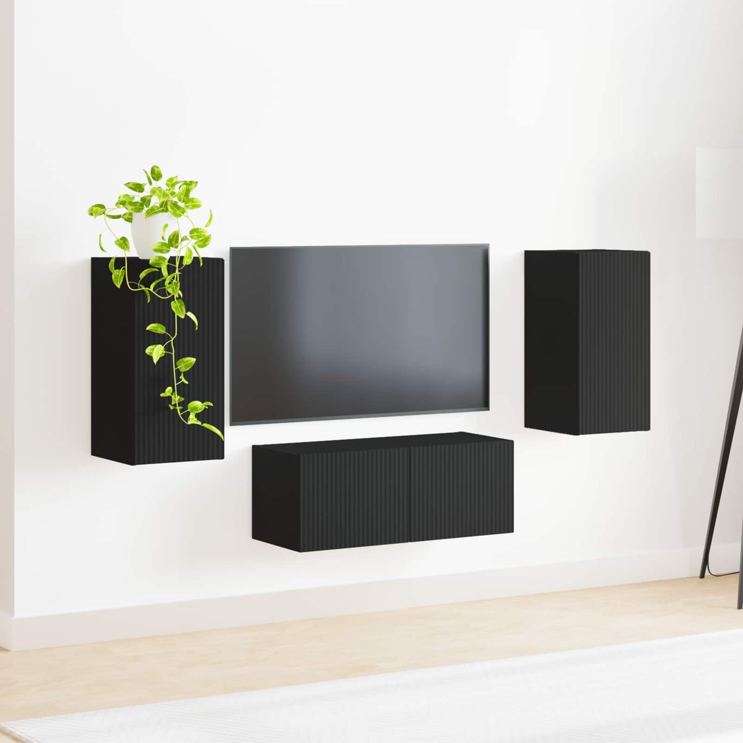 TV Cabinet Set 6 pcs Black Engineered Wood