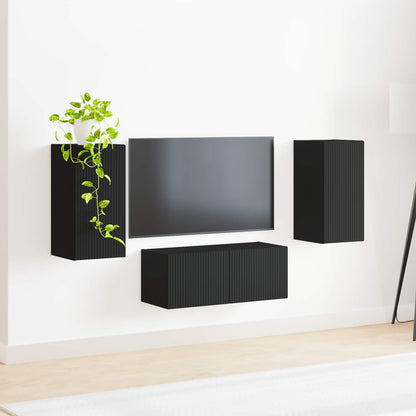 TV Cabinet Set 6 pcs Black Engineered Wood