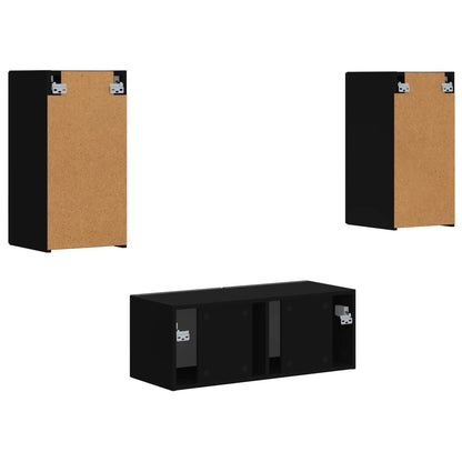 TV Cabinet Set 6 pcs Black Engineered Wood