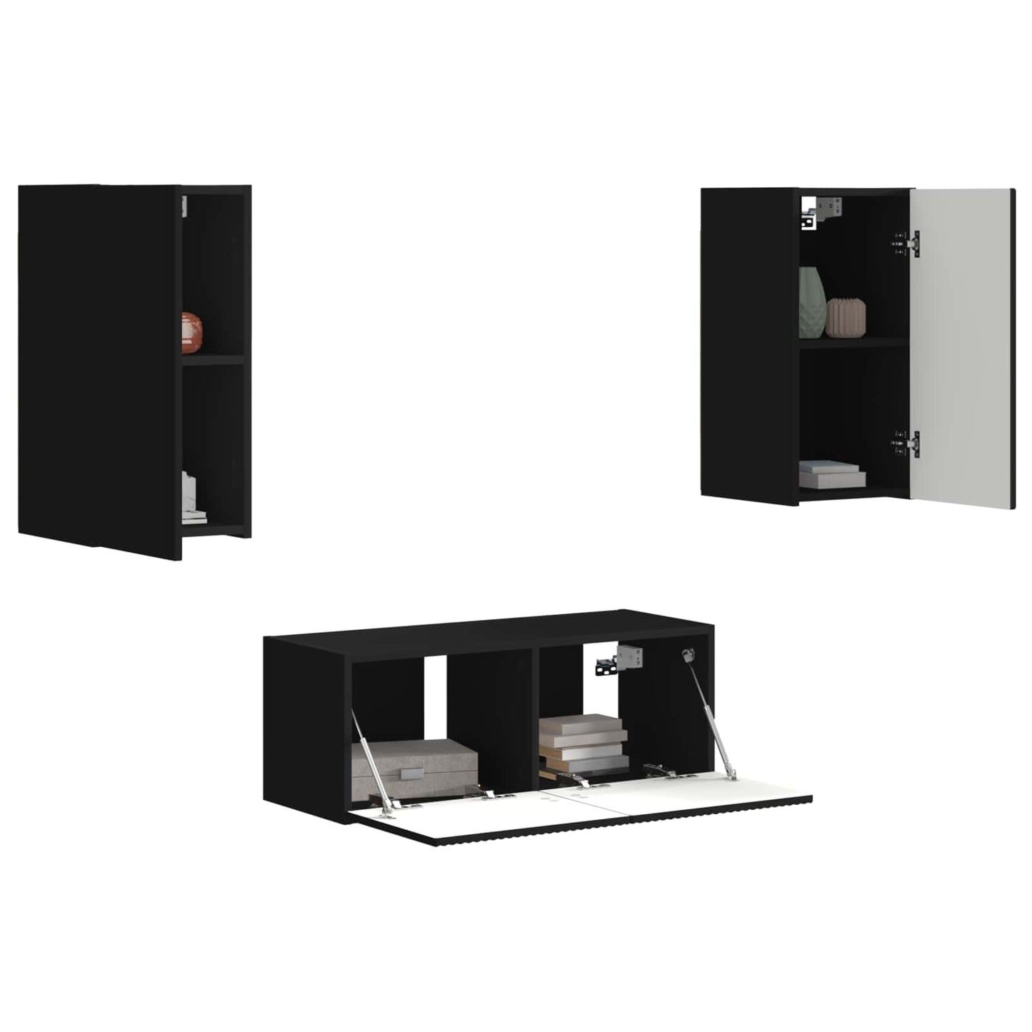 TV Cabinet Set 6 pcs Black Engineered Wood