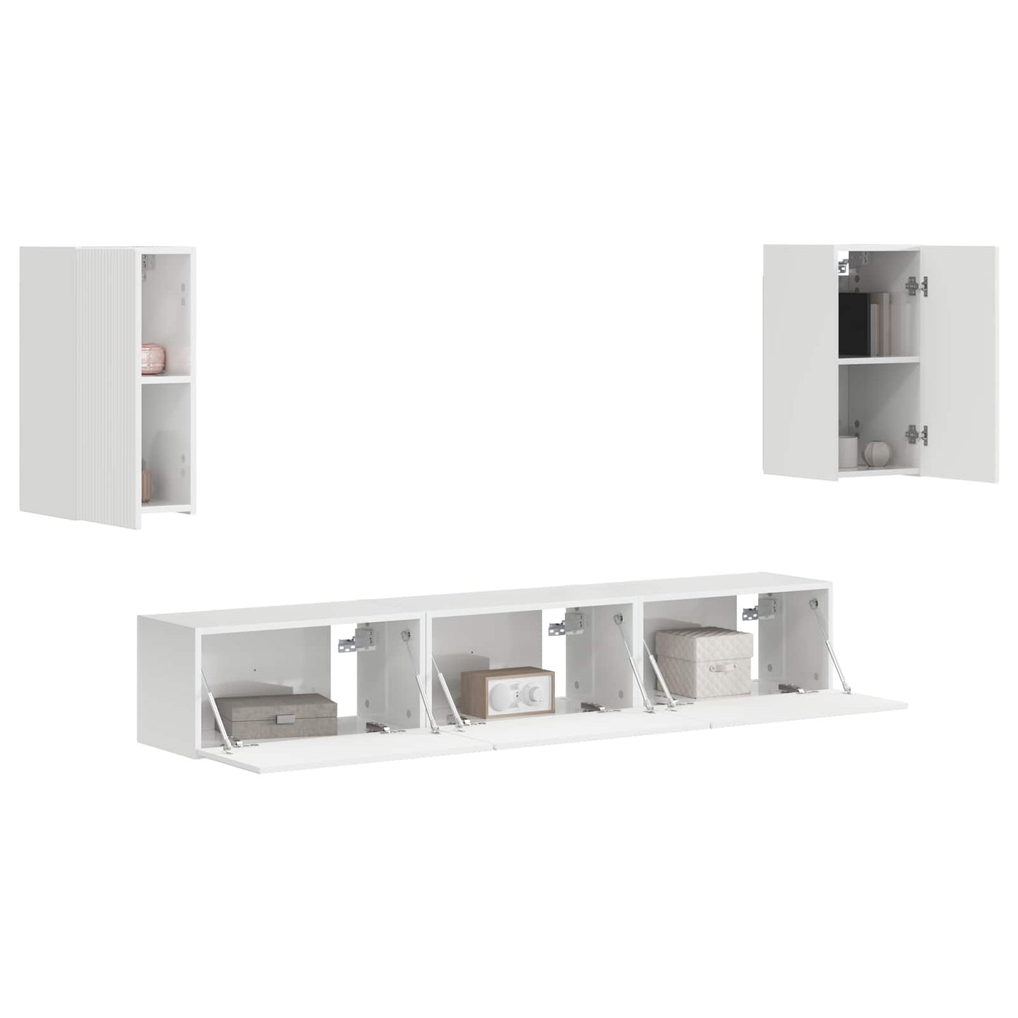 TV Cabinet Set 5 pcs High Gloss White Engineered Wood