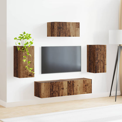 TV Cabinet Set Wall-mounted 5 pcs Old Wood Engineered Wood
