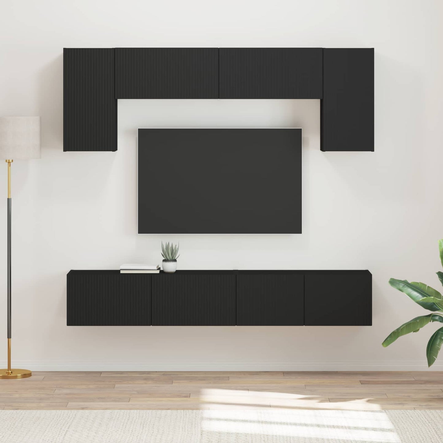 TV Cabinet Set 4 pcs Black Engineered Wood