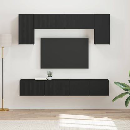 TV Cabinet Set 4 pcs Black Engineered Wood