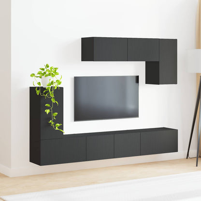 TV Cabinet Set 4 pcs Black Engineered Wood