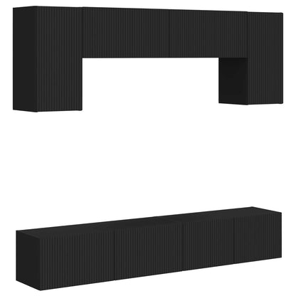 TV Cabinet Set 4 pcs Black Engineered Wood