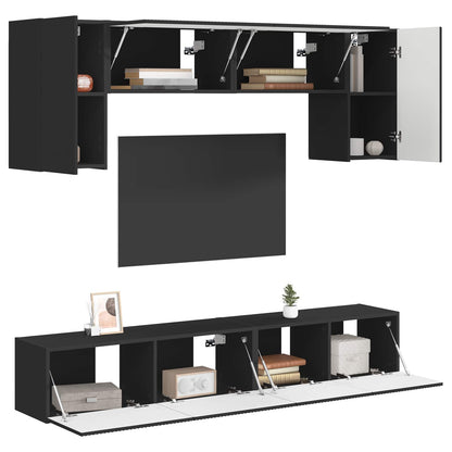 TV Cabinet Set 4 pcs Black Engineered Wood