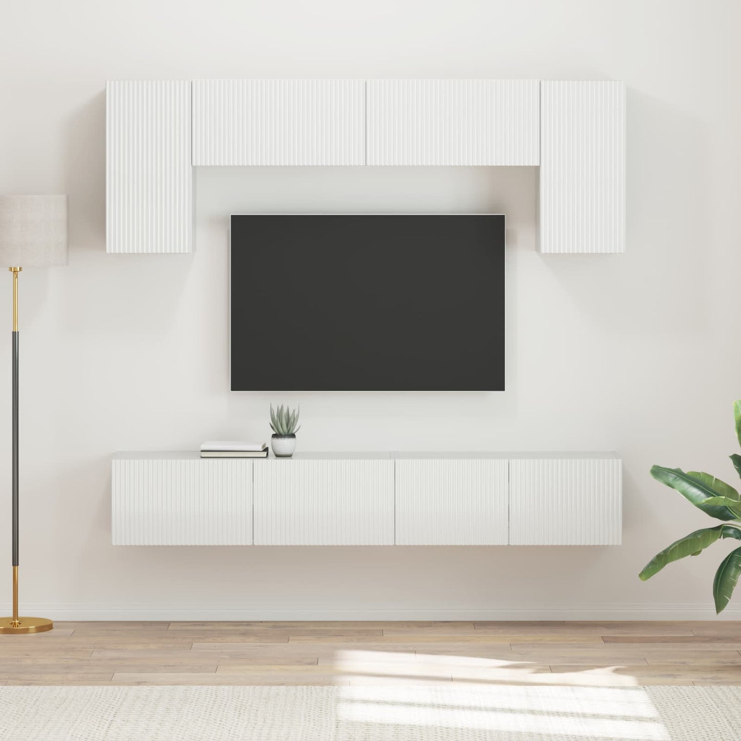 TV Cabinet Set 4 pcs High Gloss White Engineered Wood