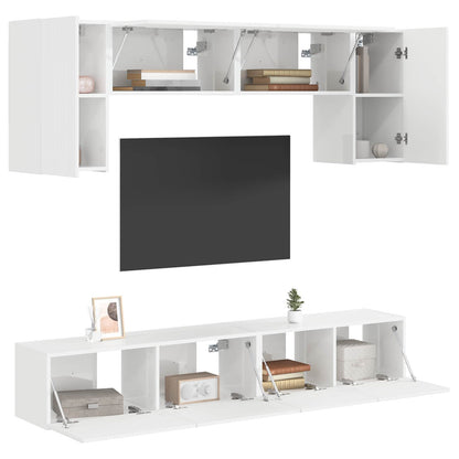 TV Cabinet Set 4 pcs High Gloss White Engineered Wood