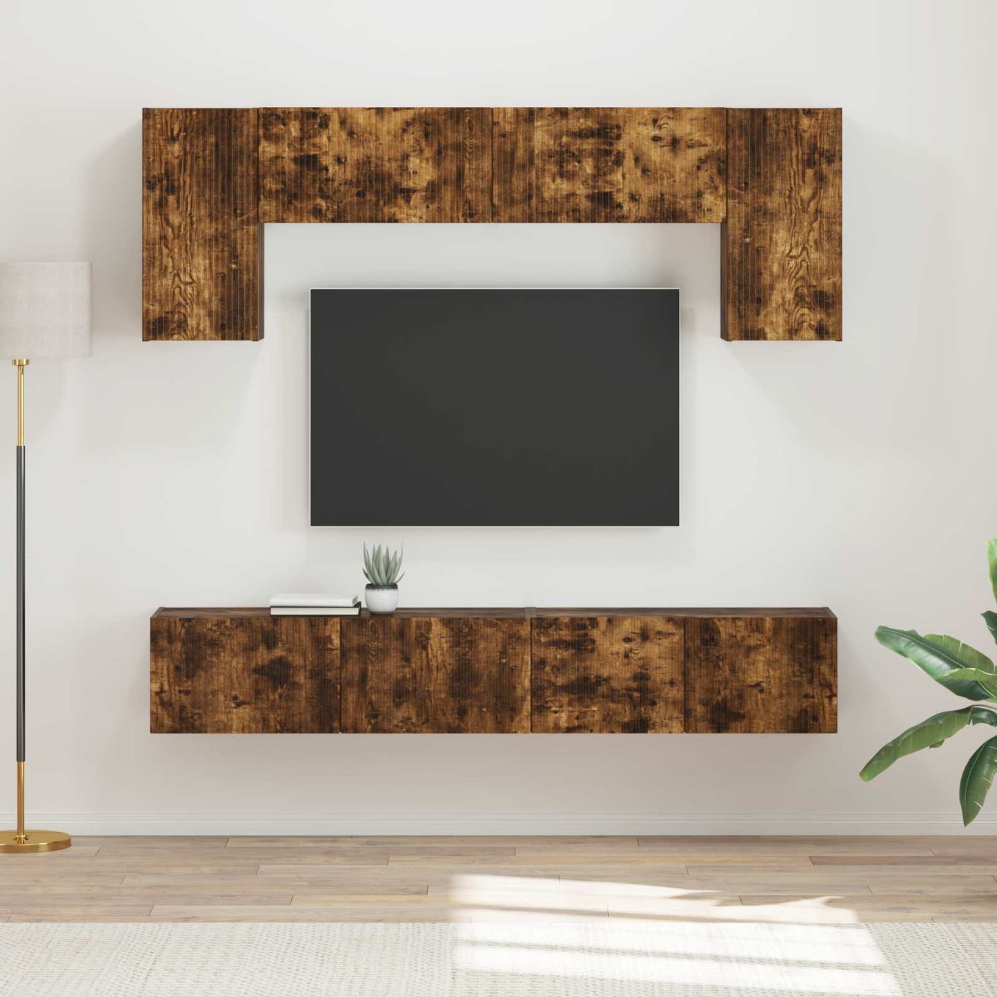 TV Cabinet Set Wall-mounted 4 pcs Smoked Oak Engineered Wood