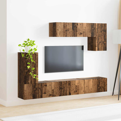 TV Cabinet Set Wall-mounted 4 pcs Old Wood Engineered Wood