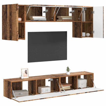 TV Cabinet Set Wall-mounted 4 pcs Old Wood Engineered Wood