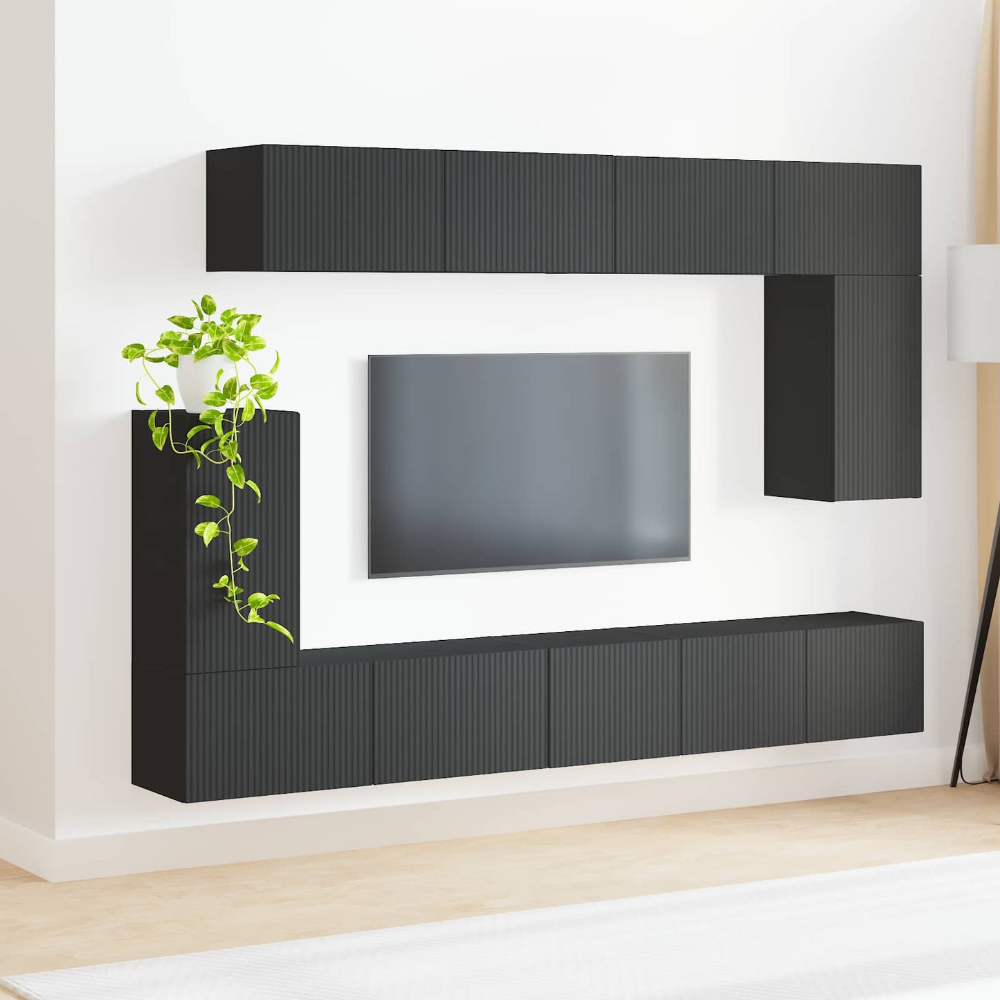 TV Cabinet Set 5 pcs Black Engineered Wood