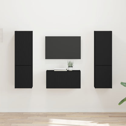 TV Cabinet Set 5 pcs Black Engineered Wood