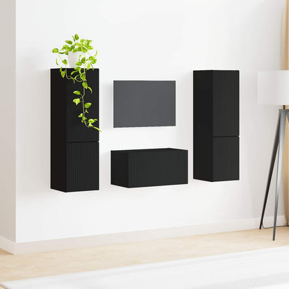 TV Cabinet Set 5 pcs Black Engineered Wood