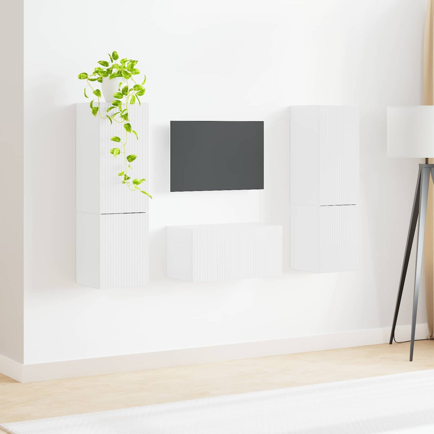 TV Cabinet Set 5 pcs High Gloss White Engineered Wood