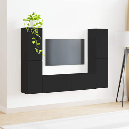 TV Cabinet Set 6 pcs Black Engineered Wood