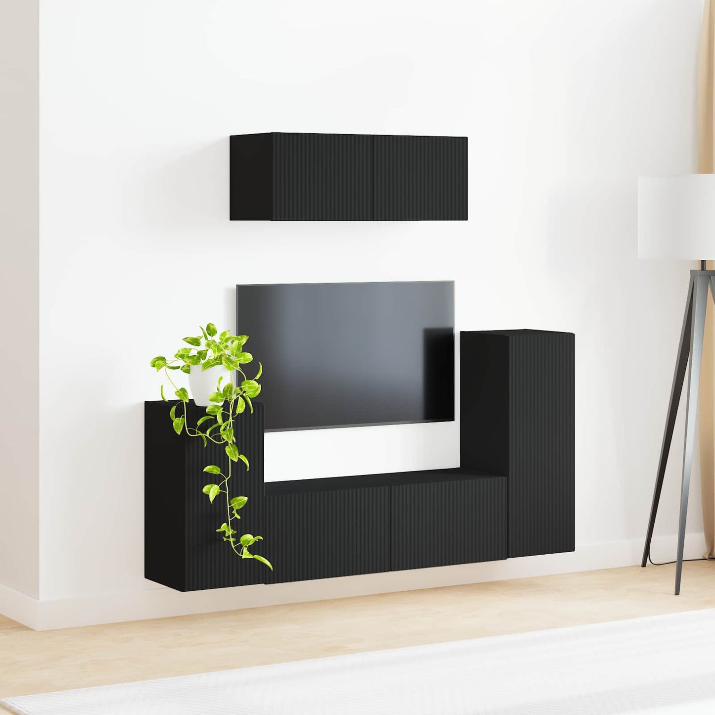 TV Cabinet Set 4 pcs Black Engineered Wood