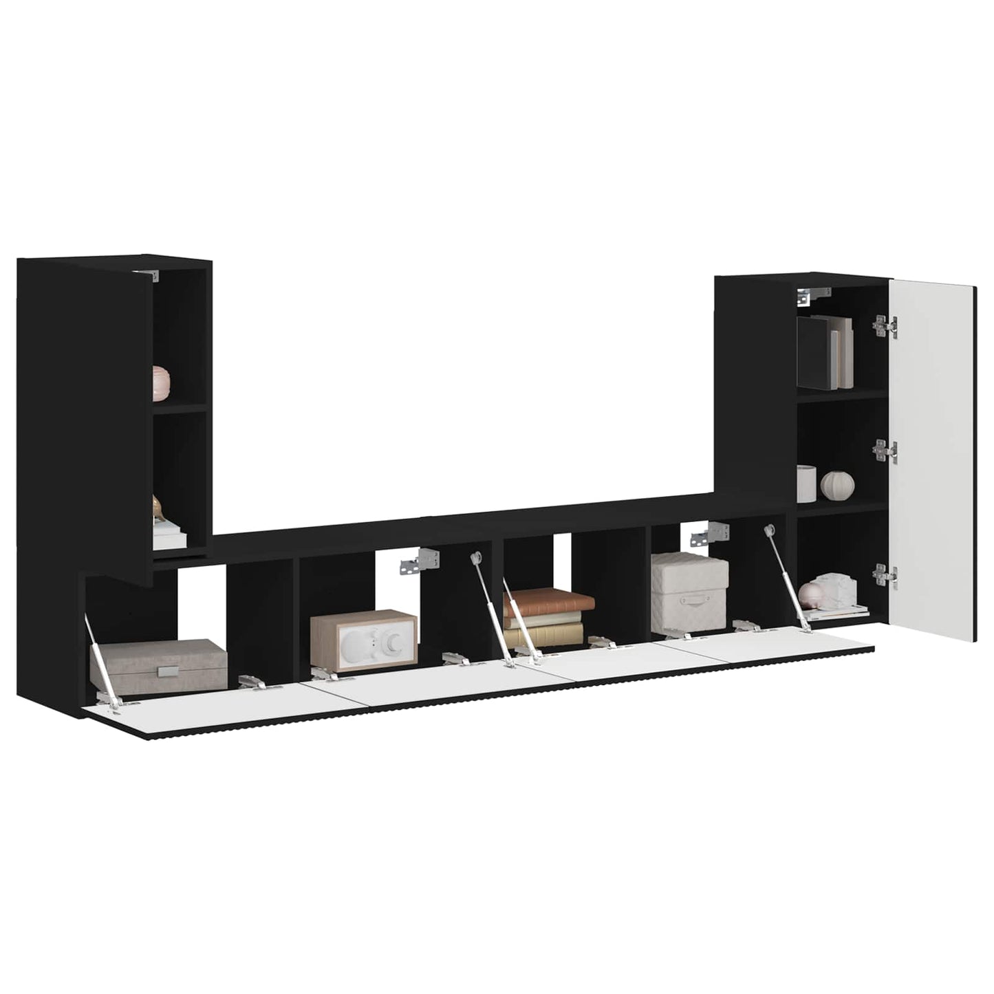 TV Cabinet Set 4 pcs Black Engineered Wood