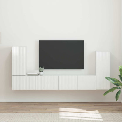 TV Cabinet Set 4 pcs High Gloss White Engineered Wood
