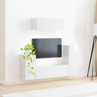 TV Cabinet Set 4 pcs High Gloss White Engineered Wood
