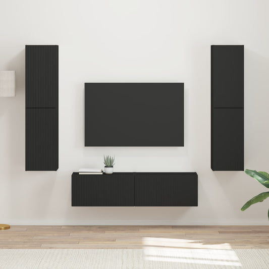 TV Cabinet Set 6 pcs Black Engineered Wood