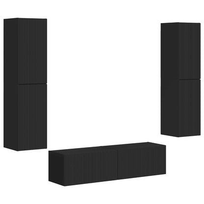 TV Cabinet Set 6 pcs Black Engineered Wood