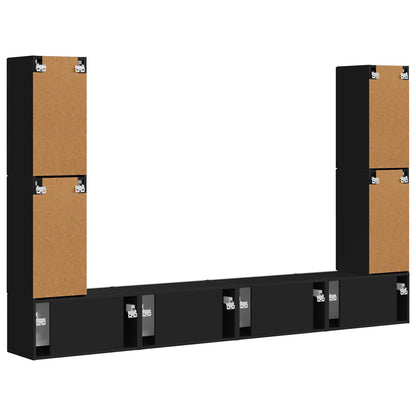 TV Cabinet Set 8 pcs Black Engineered Wood