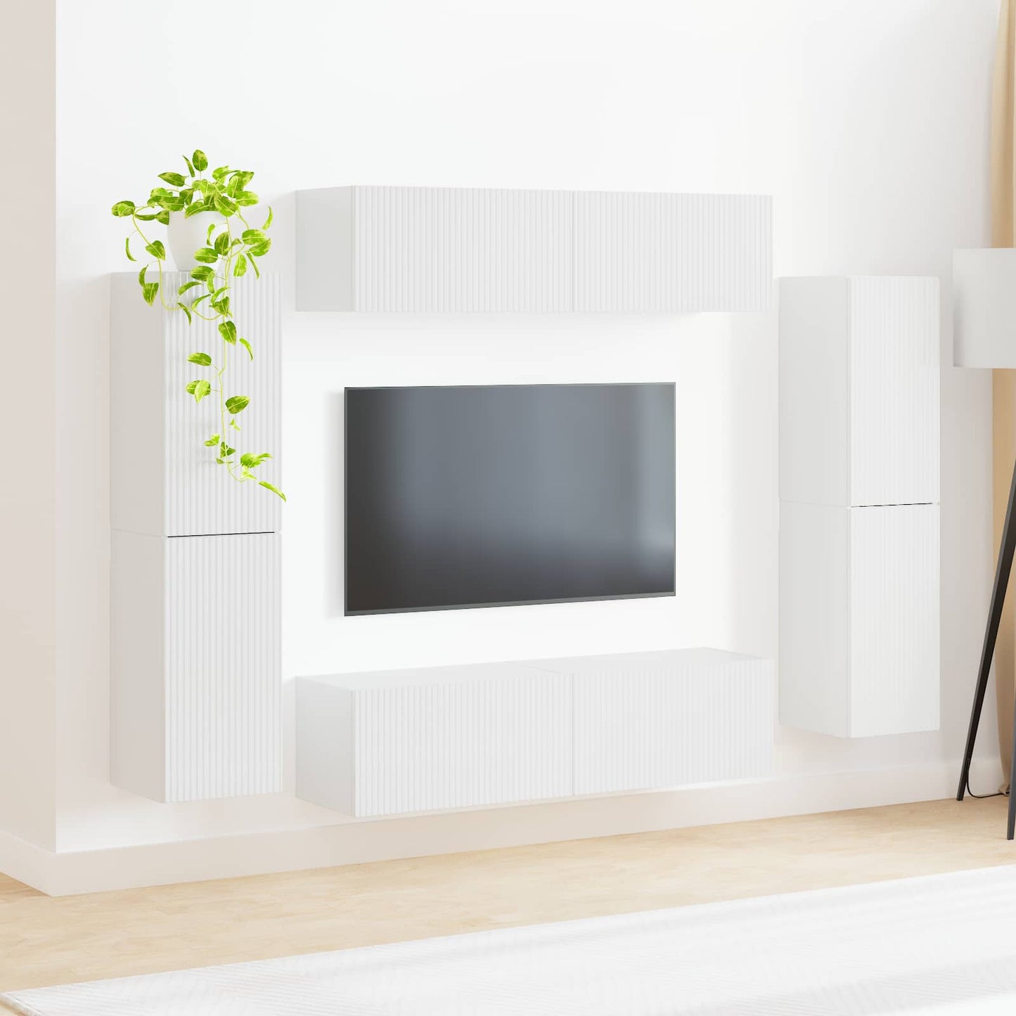 TV Cabinet Set 8 pcs High Gloss White Engineered Wood
